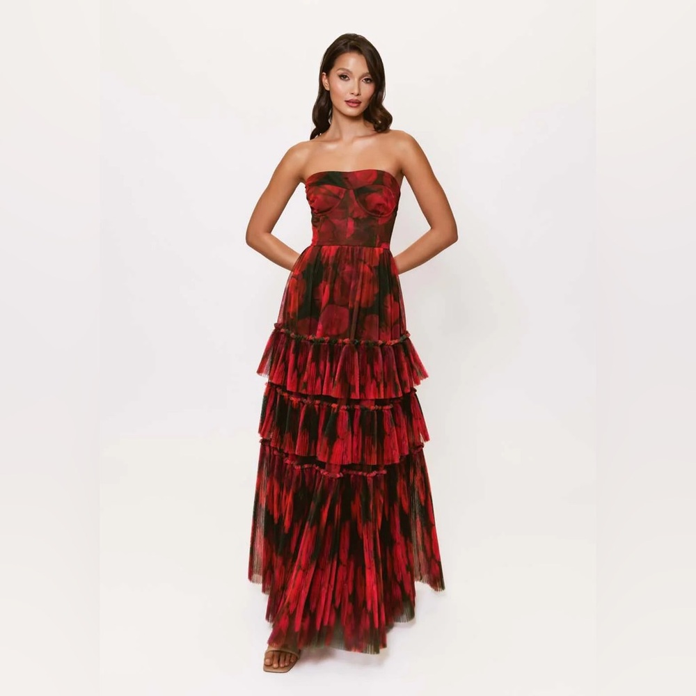 Hutch Isabella Strapless Tiered Tulle Maxi Dress - Picture 1 of 10
